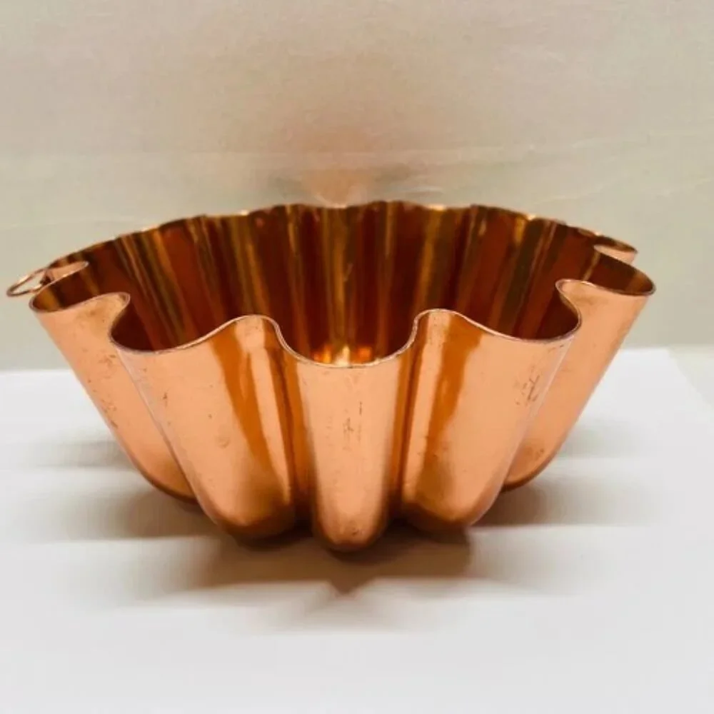 Vintage Copper Cake Jello Mold Round Fluted 3 1/2 Cups 6.75